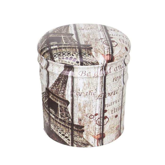 Set di 2 pouf contenitore Rotondo poggiapiedi in MDF PVC cm 30x30x38 - LENNY