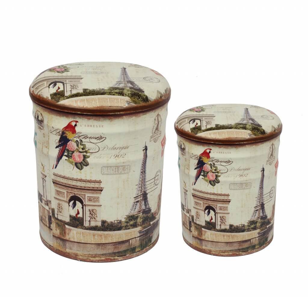 Set di 2 pouf contenitore Rotondo poggiapiedi in MDF PVC cm 30x30x37 - BUCH