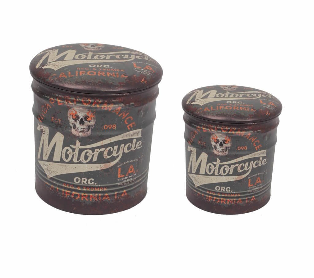 Set di 2 pouf contenitore Rotondo poggiapiedi in MDF PVC cm 30x30x37 - BUCH