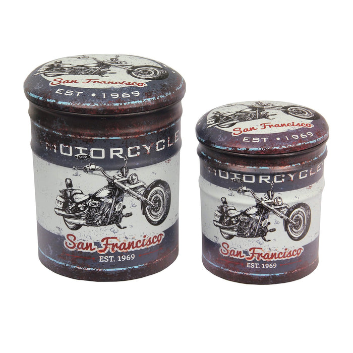 Set di 2 pouf contenitore Rotondo poggiapiedi in MDF PVC cm 30x30x37 - BUCH