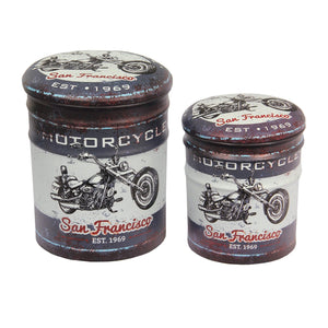 Set di 2 pouf contenitore Rotondo poggiapiedi in MDF PVC cm 30x30x37 - BUCH