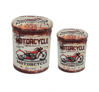 Set di 2 pouf contenitore Rotondo poggiapiedi in MDF PVC cm 30x30x37 - BUCH