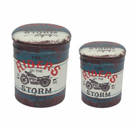 Set di 2 pouf contenitore Rotondo poggiapiedi in MDF PVC cm 30x30x37 - BUCH