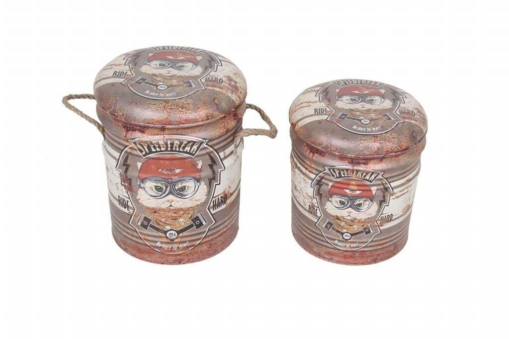 Set di 2 pouf contenitore Rotondo poggiapiedi in MDF PVC cm 30x30x38 - LENNY