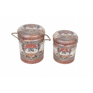 Set di 2 pouf contenitore Rotondo poggiapiedi in MDF PVC cm 30x30x38 - LENNY