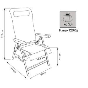 Poltrona da spiaggia Pieghevole in Alluminio Textilene cm 77x63x118 - LANE