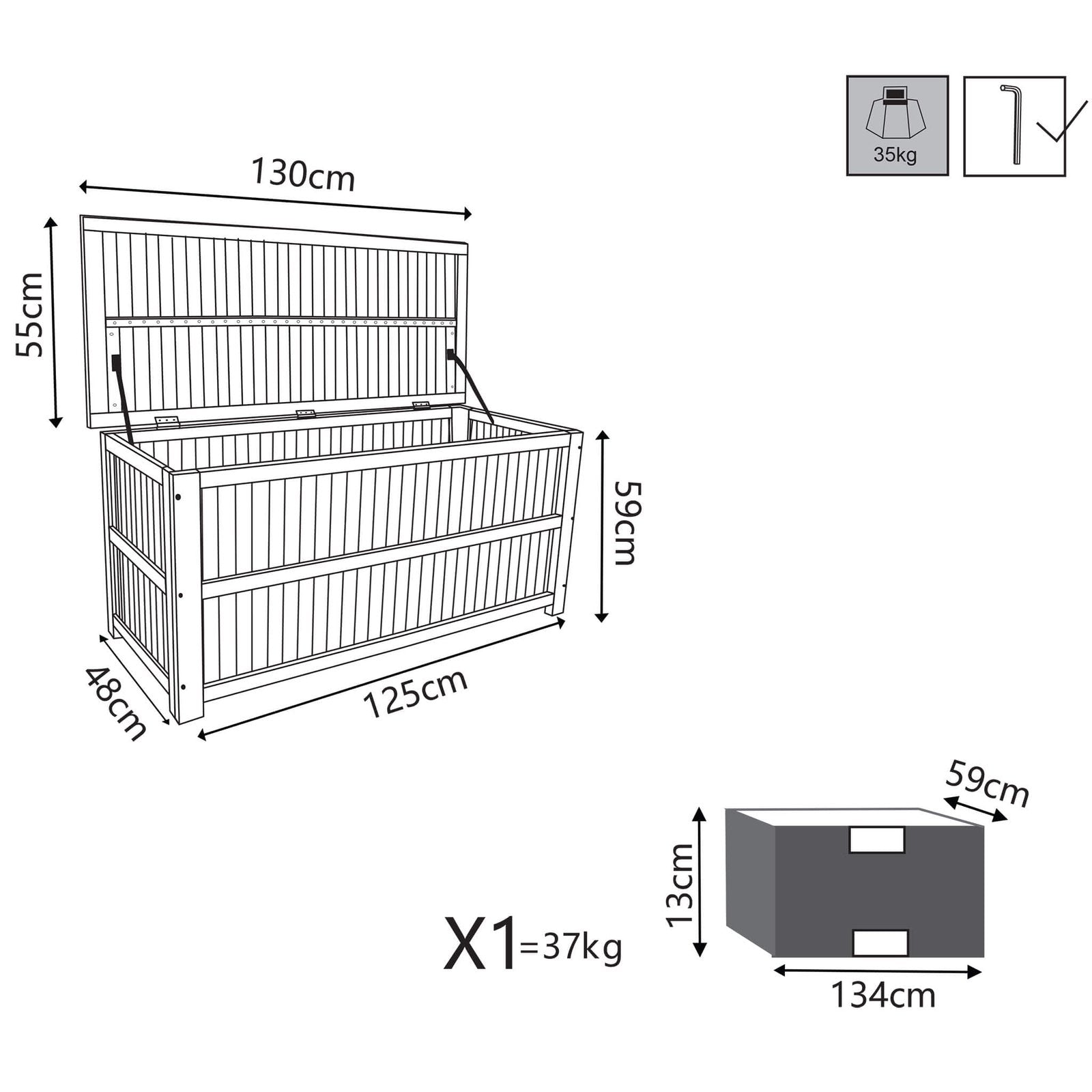 Baule porta cuscini da Giardino in Legno Acacia cm 130x55x59 - COOPER