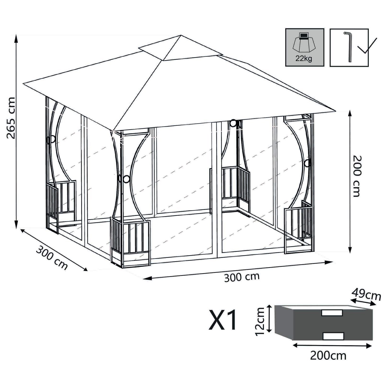 Gazebo da Giardino 3x3 con zanzariera in acciaio poliestere - TIM
