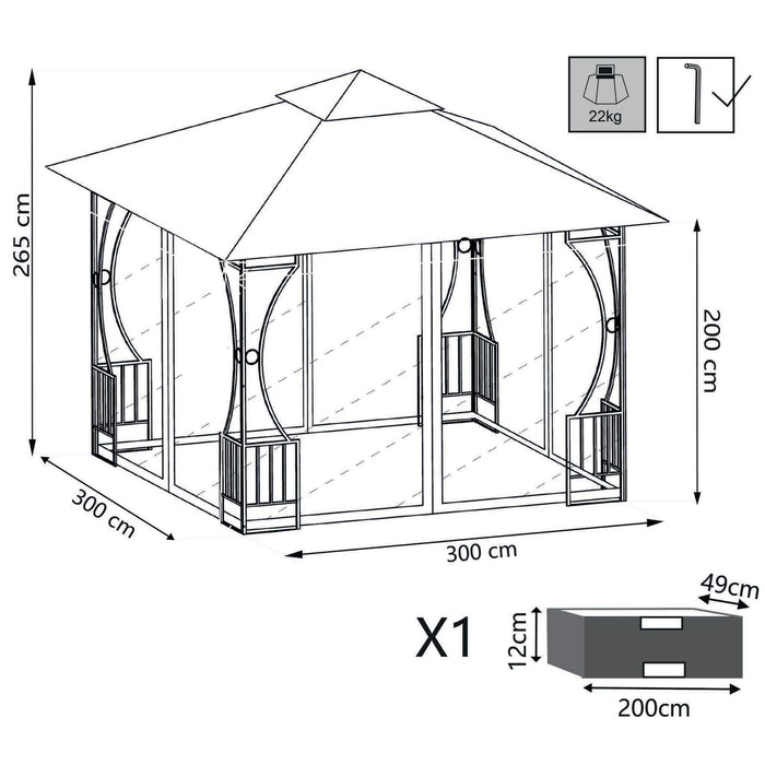 Gazebo da Giardino 3x3 con zanzariera in acciaio poliestere - TIM