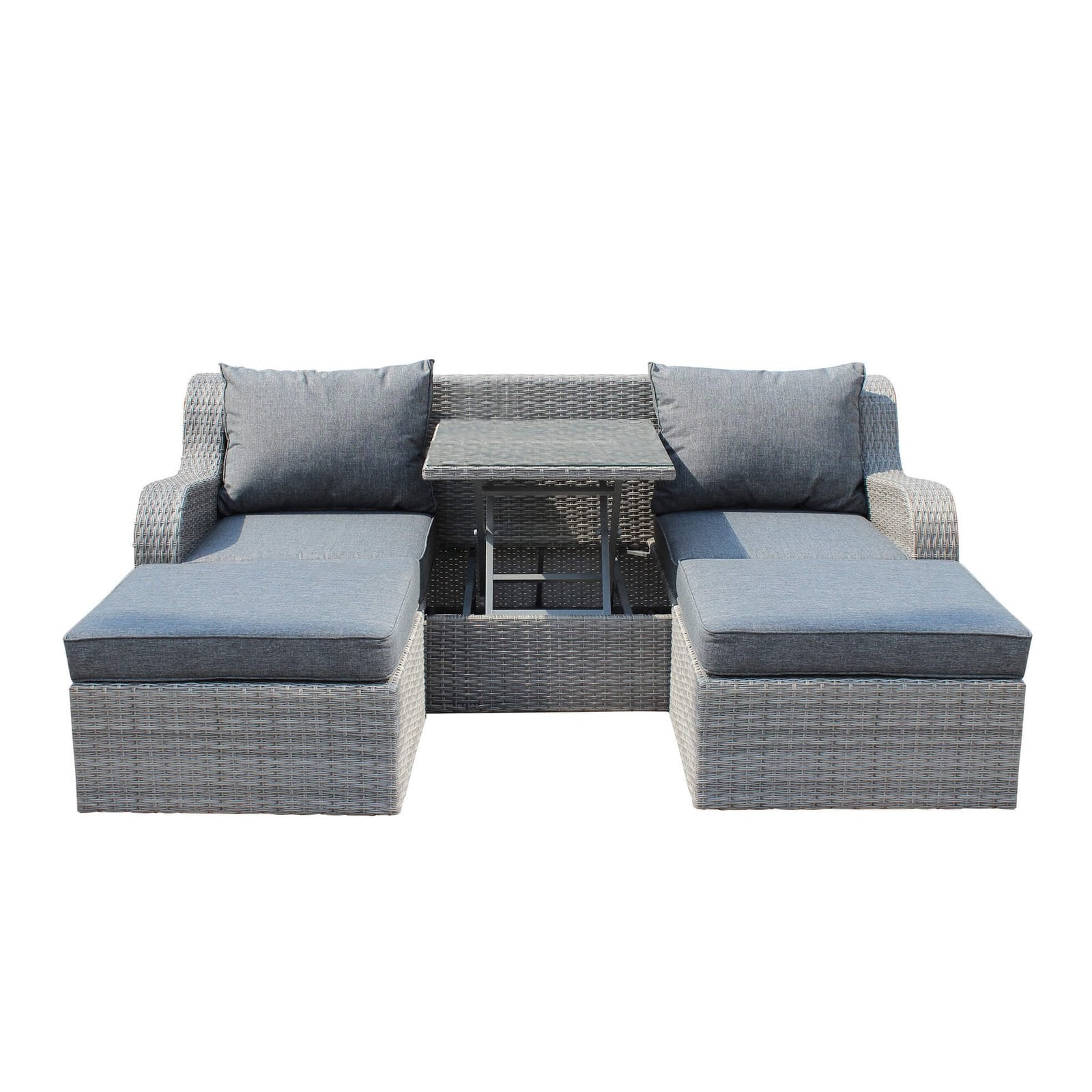 Divano da esterno con 2 pouf con cuscino in Wicker Alluminio cm 208x91x75 - DUPLE
