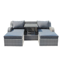 Divano da esterno con 2 pouf con cuscino in Wicker Alluminio cm 208x91x75 - DUPLE