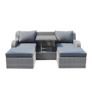 Divano da esterno con 2 pouf con cuscino in Wicker Alluminio cm 208x91x75 - DUPLE