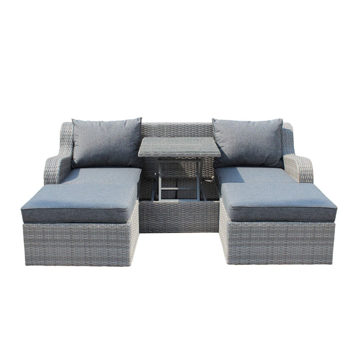 Divano da esterno con 2 pouf con cuscino in Wicker Alluminio cm 208x91x75 - DUPLE