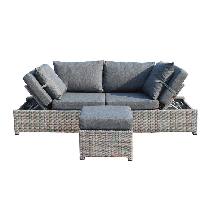 Divano da Giardino con pouf intreccio in Wicker Alluminio cm 210x80x66 - SEFTON