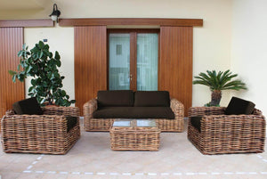 Tavolino intreccio in rattan naturale piano in vetro in Rattan naturale Vetro - NATUR