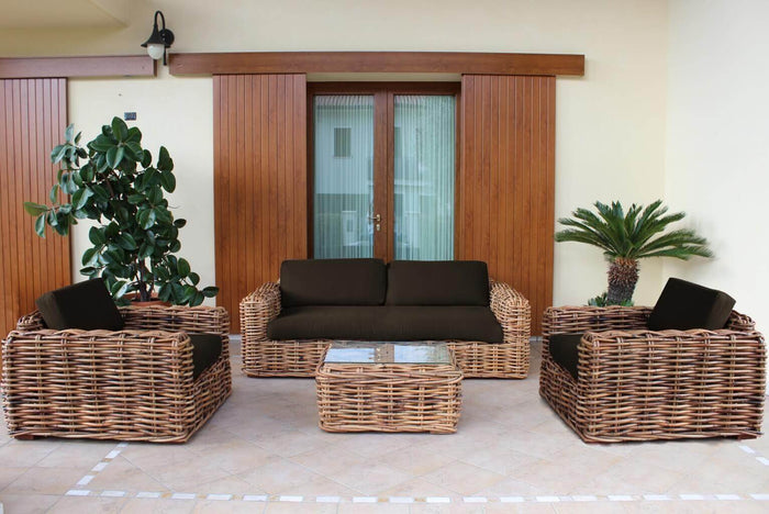 Tavolino intreccio in rattan naturale piano in vetro in Rattan naturale Vetro - NATUR