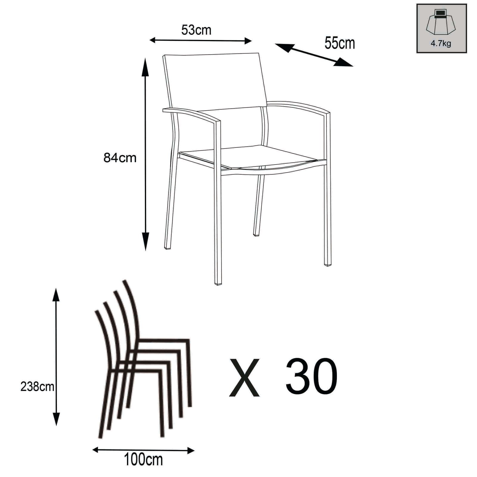Poltrona da Giardino Impilabile in Acciaio Textilene cm 56x54x83 - DOLPH