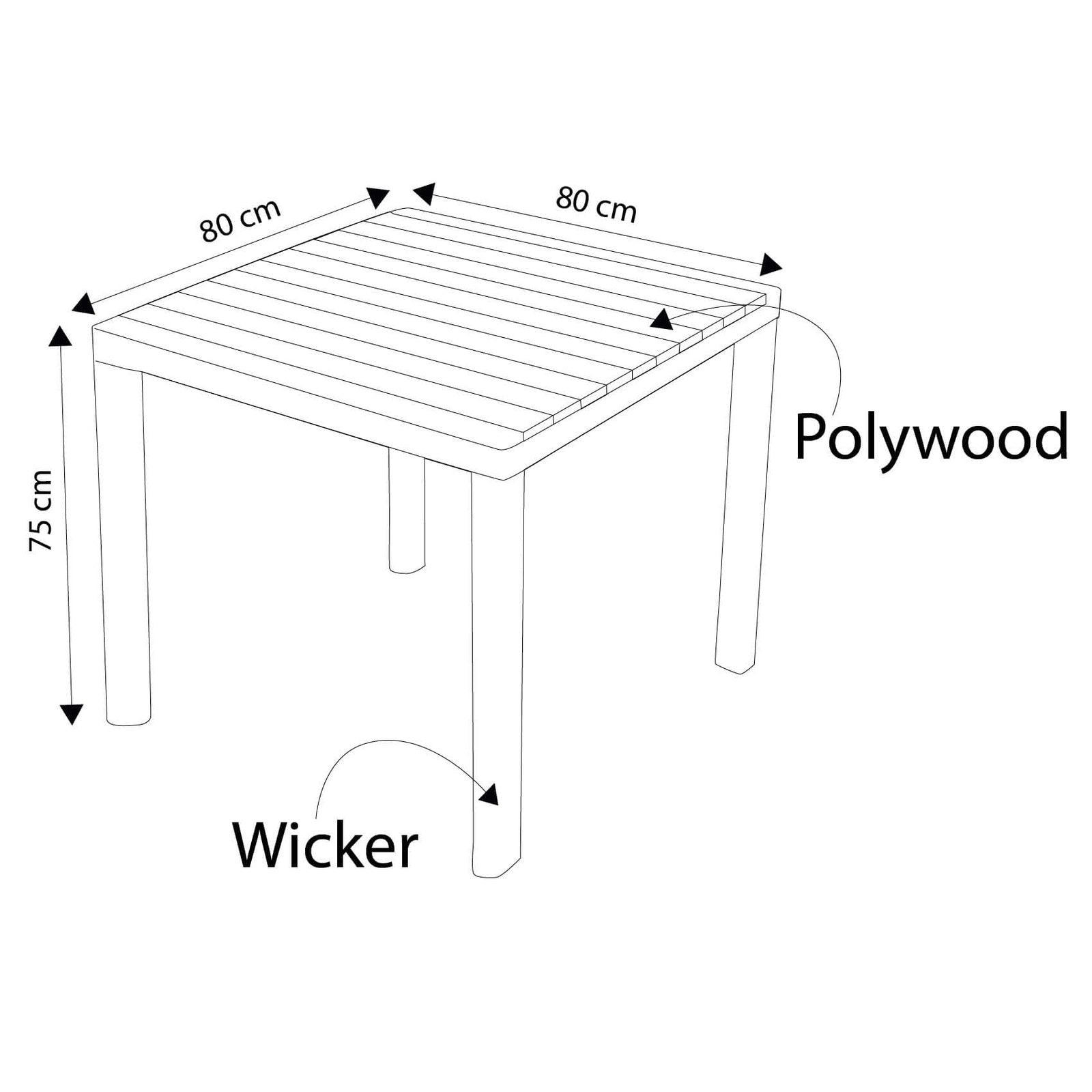 Tavolo da Giardino con Rattan Sintetico cm 80x80 - CORBIN