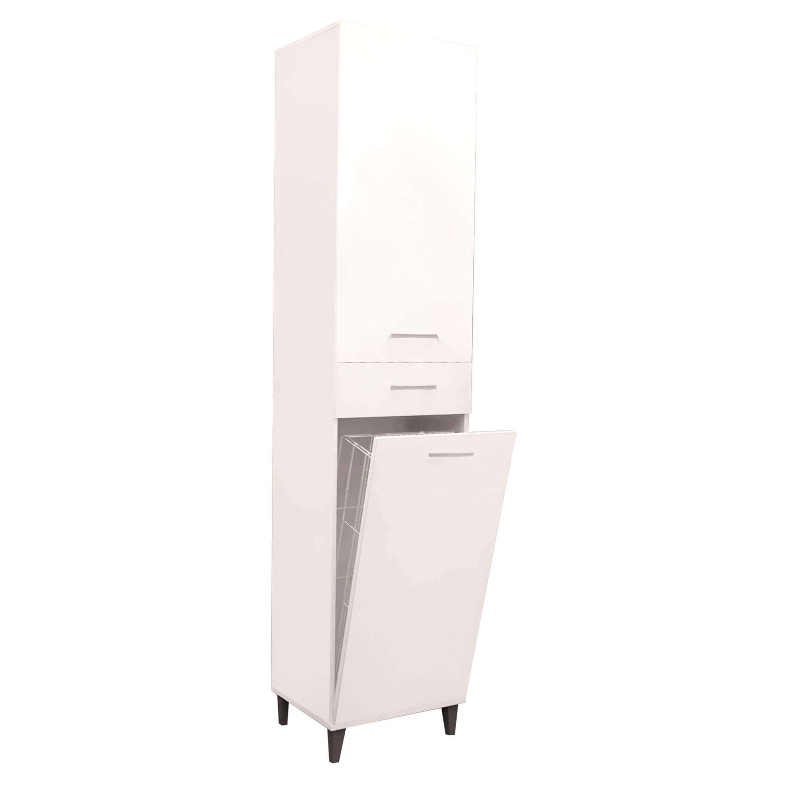 Armadietto da Bagno con portabiancheria in Legno Composito cm 45x40x190 - INGRAM