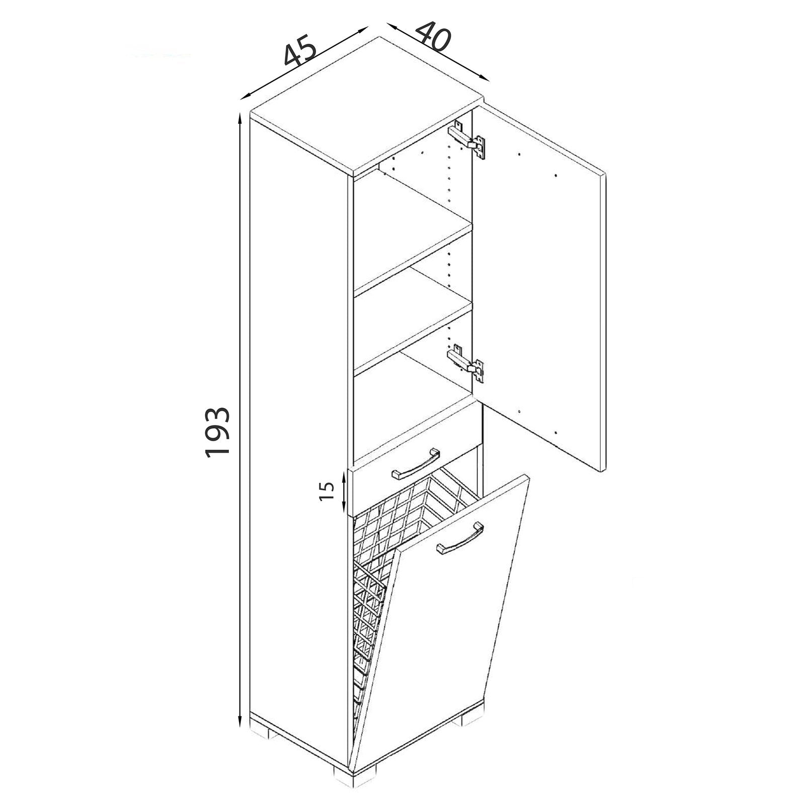 Armadietto da Bagno con portabiancheria in Legno Composito cm 45x40x190 - INGRAM