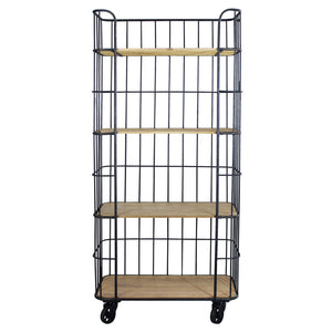 Scaffale Industrial con ruote in Legno Metallo cm 77x40x168 - BRAXTON
