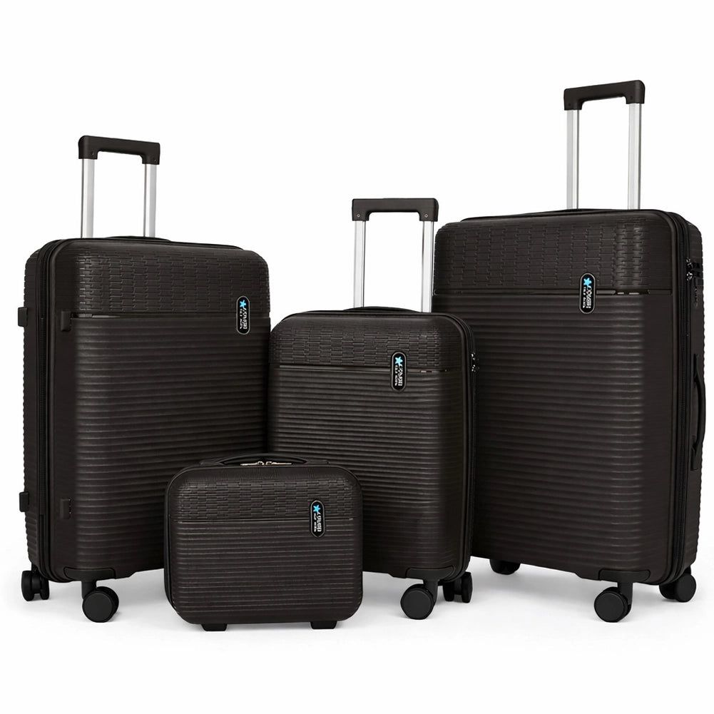 Set 3+1 Valigie Rigide Beauty Case Bagaglio Trolley Nero con Ruote Easy Roll