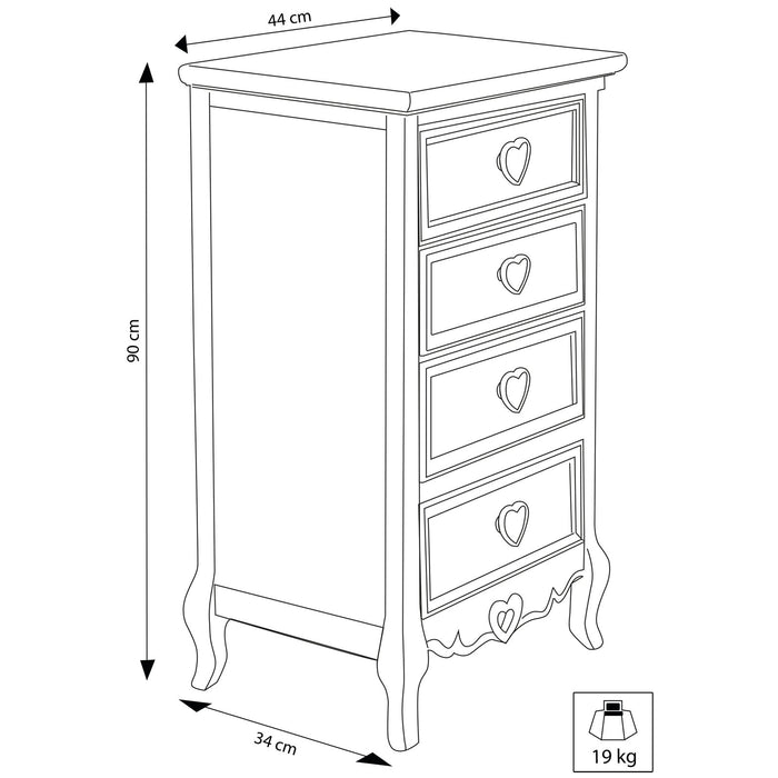 Cassettiera 4 cassetti in Legno cm 44x34x90 - CHAUNCEY