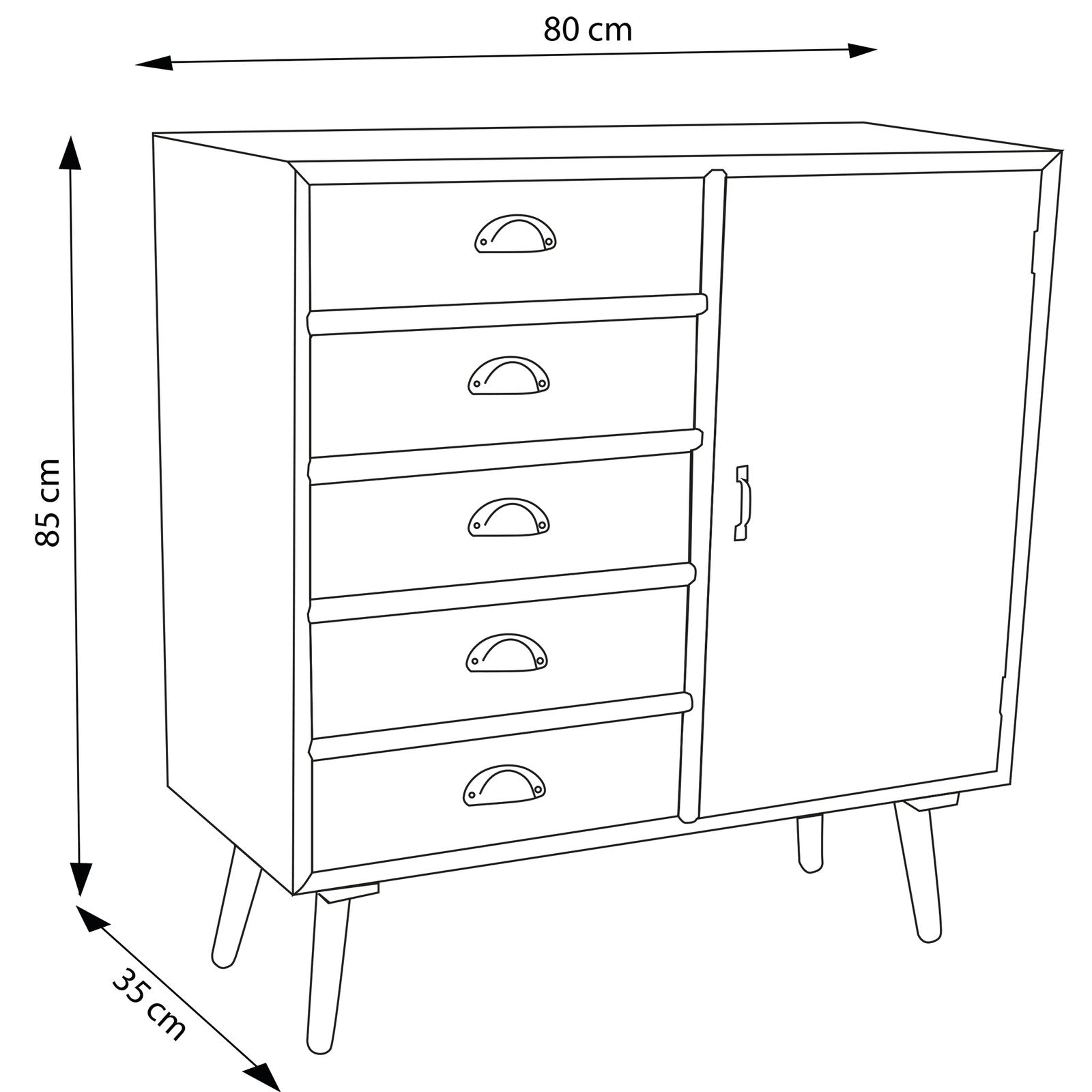 Mobiletto multicolor in Legno MDF cm 80x35x65 - NELSON