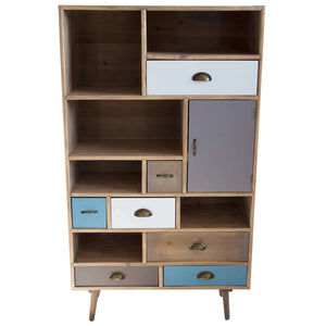 Mobiletto 6 ripiani 1 anta 7 cassetti in Legno cm 80x36 5x121 - MANNY