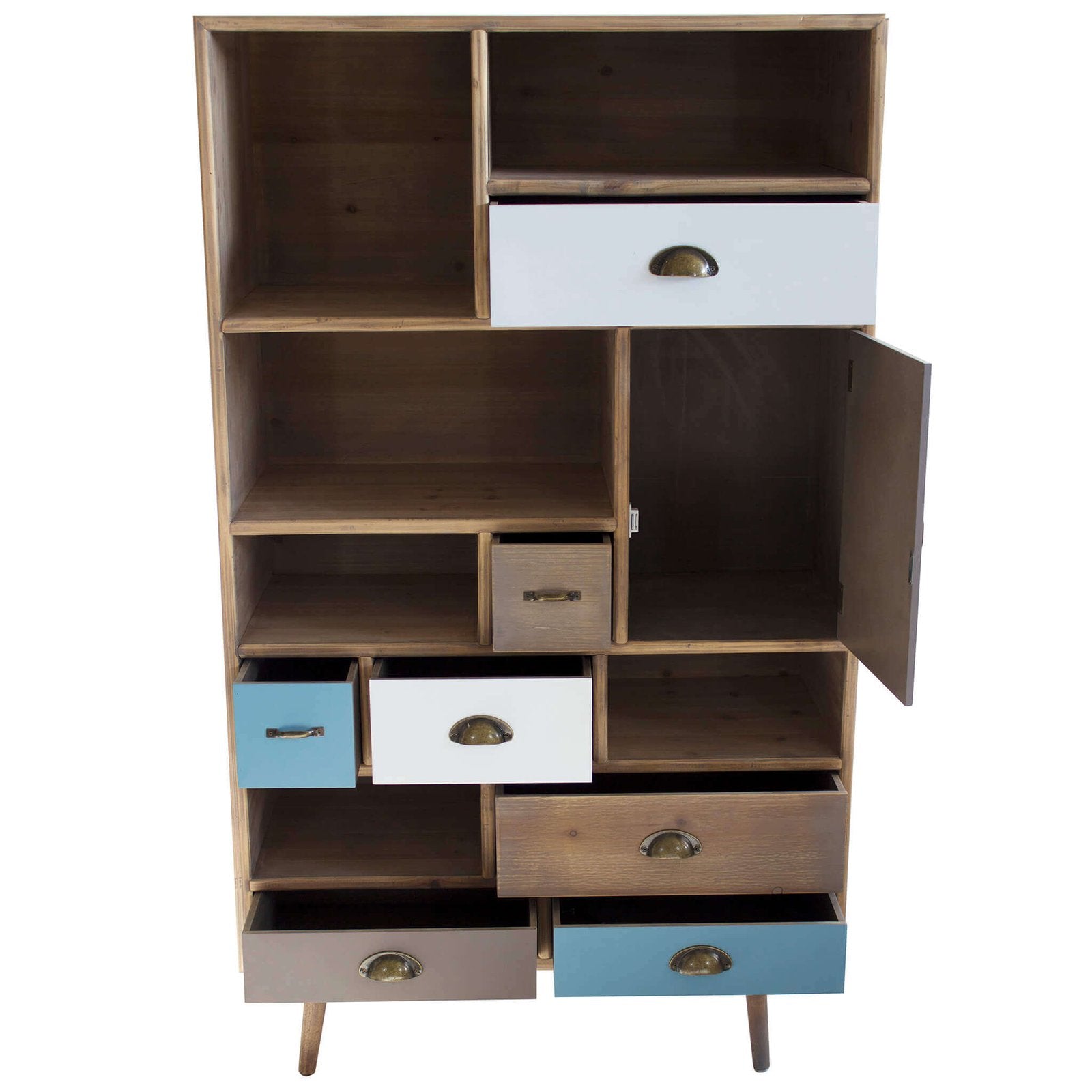 Mobiletto 6 ripiani 1 anta 7 cassetti in Legno cm 80x36 5x121 - MANNY