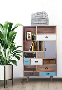 Mobiletto 6 ripiani 1 anta 7 cassetti in Legno cm 80x36 5x121 - MANNY