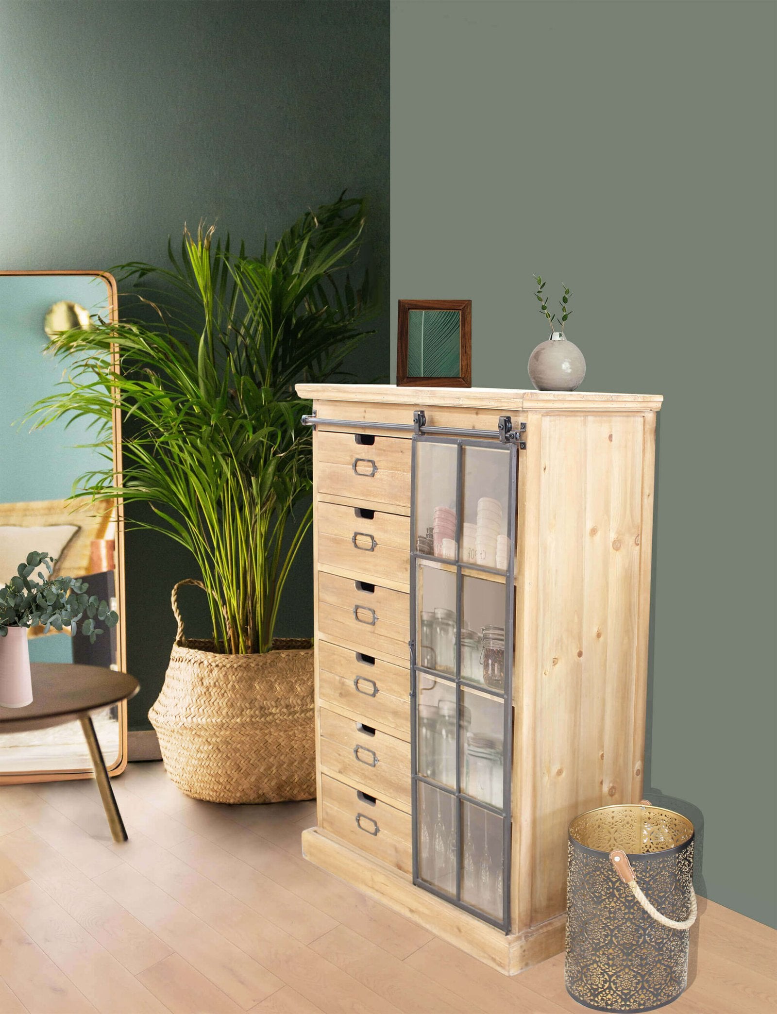 Cassettiera con anta scorrevole in Legno Metallo cm 82x39 5x123 - BRENNAN