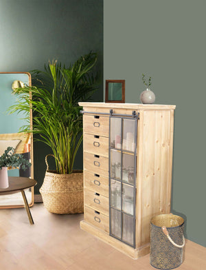 Cassettiera con anta scorrevole in Legno Metallo cm 82x39 5x123 - BRENNAN