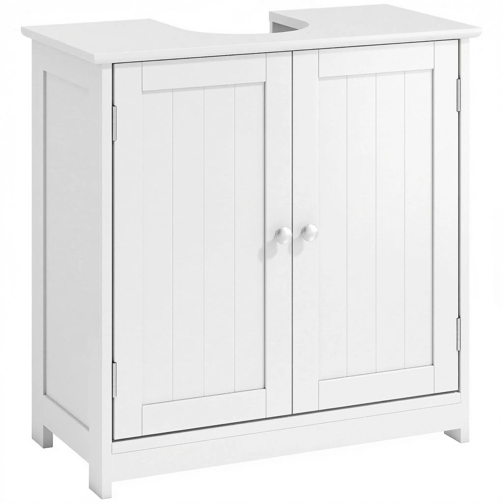 Mobile Sottolavabo a 2 Ante con Ripiano Regolabile e Intaglio a U, 60x30x60 cm, Bianco