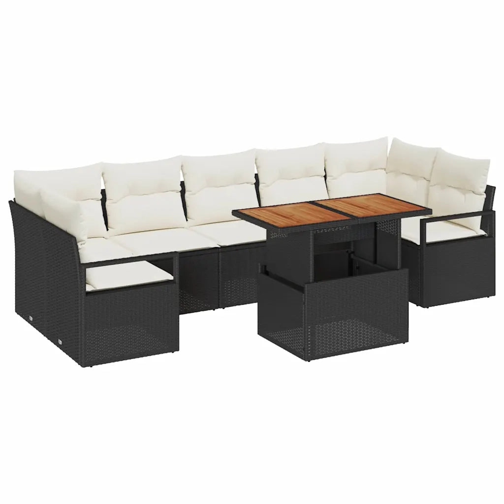 Set Divano da Giardino con cuscino 8 pcs Nero e Crema