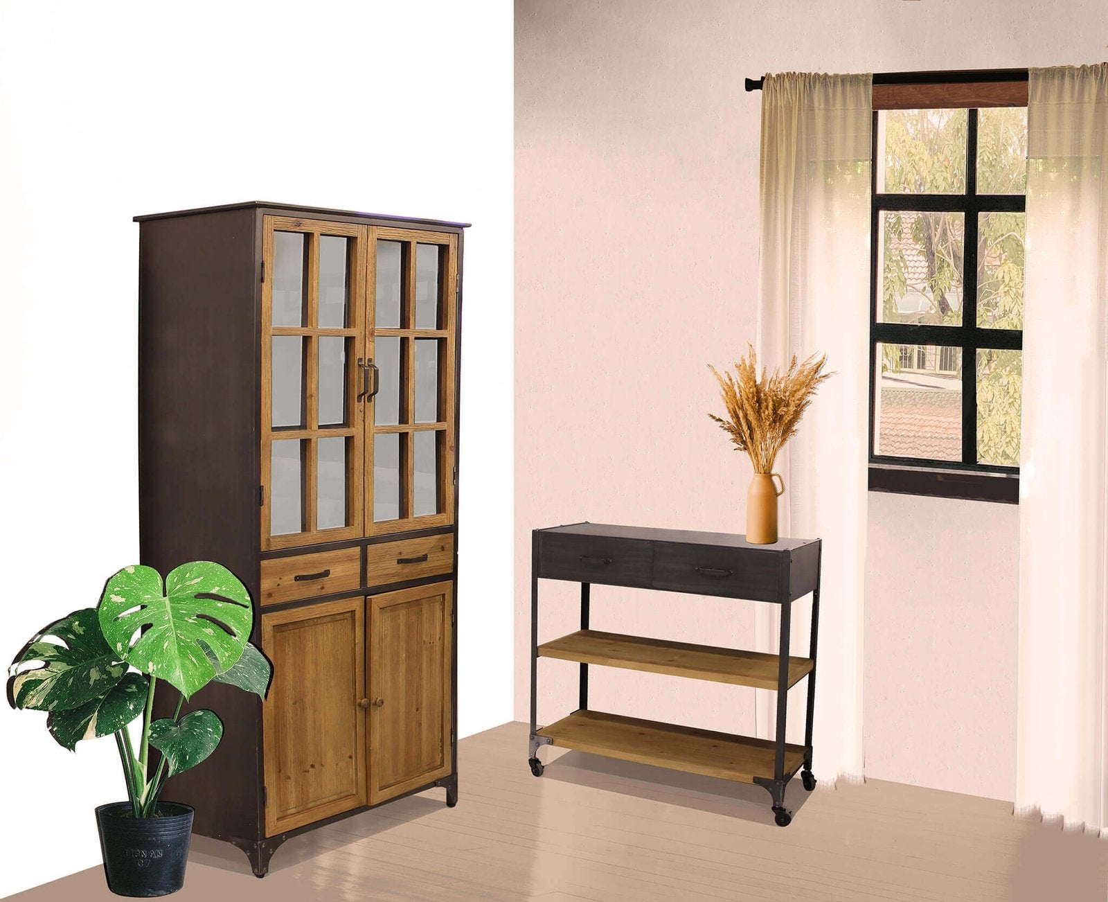 Credenza Industrial in Acciaio Legno cm 78 5x41 5x175 - BALDWIN