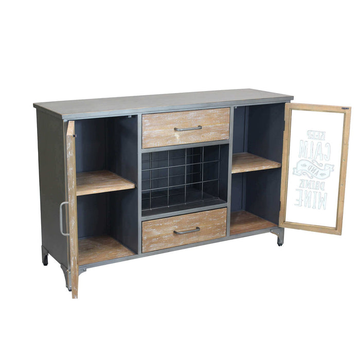 Madia Industrial con portabottiglie in Acciaio Legno cm 124x39 5x80 - GRENVILLE