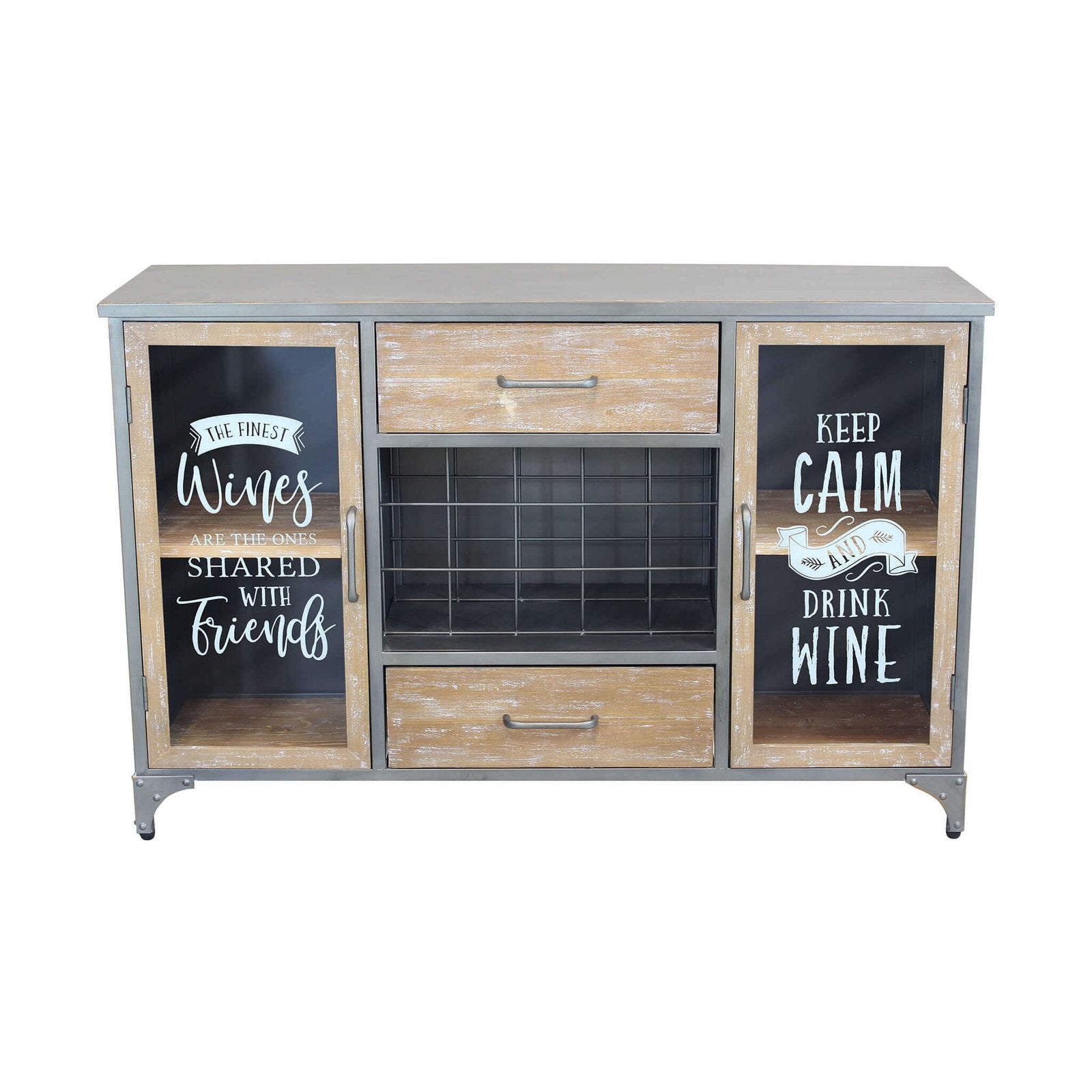 Madia Industrial con portabottiglie in Acciaio Legno cm 124x39 5x80 - GRENVILLE