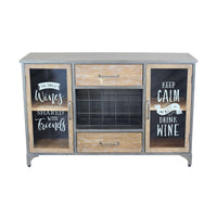 Madia Industrial con portabottiglie in Acciaio Legno cm 124x39 5x80 - GRENVILLE