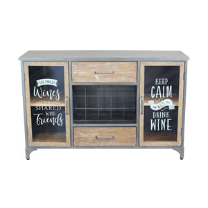 Madia Industrial con portabottiglie in Acciaio Legno cm 124x39 5x80 - GRENVILLE