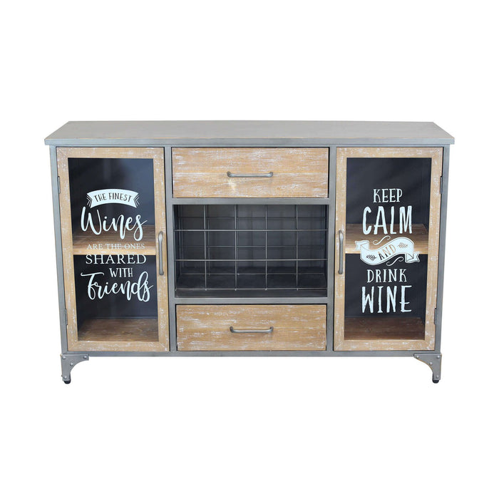 Madia Industrial con portabottiglie in Acciaio Legno cm 124x39 5x80 - GRENVILLE