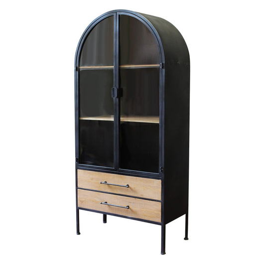 Vetrina Industrial con due cassetti in Acciaio Legno cm 180x64x82 - HAND