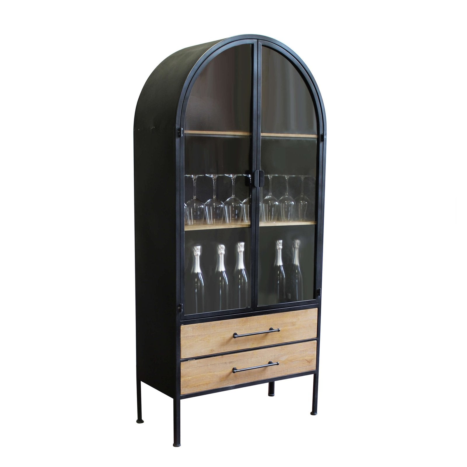 Vetrina Industrial con due cassetti in Acciaio Legno cm 180x64x82 - HAND