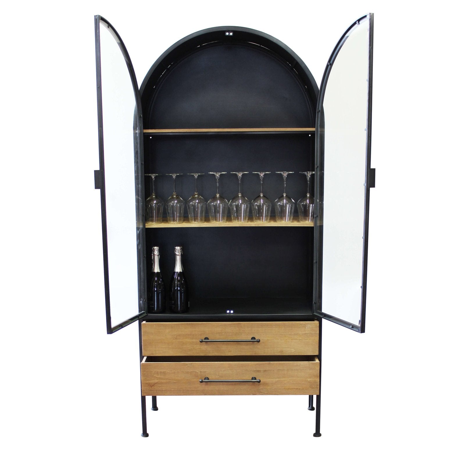 Vetrina Industrial con due cassetti in Acciaio Legno cm 180x64x82 - HAND