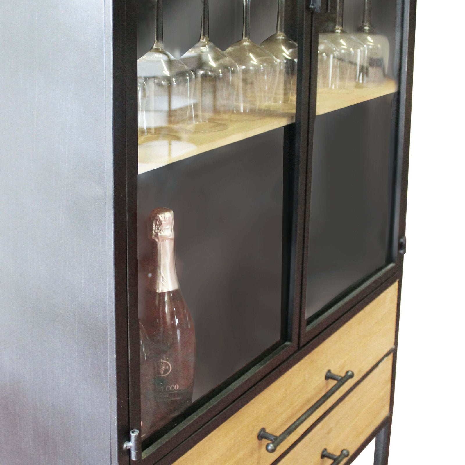 Vetrina Industrial con due cassetti in Acciaio Legno cm 180x64x82 - HAND