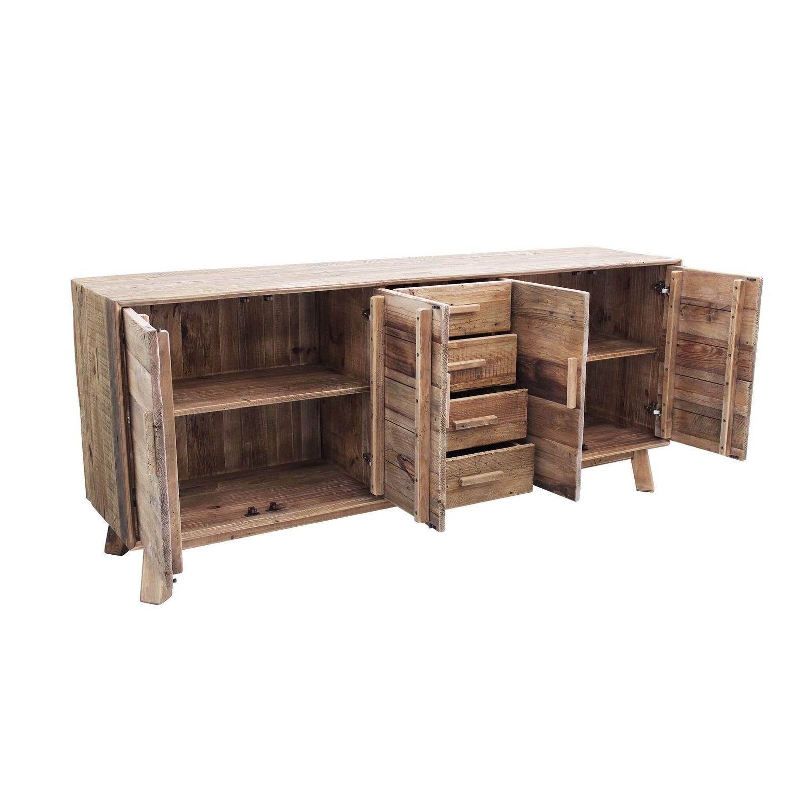 Madia con 4 ante e 4 cassetti in Pino riciclato cm 200x48x85 - PINE