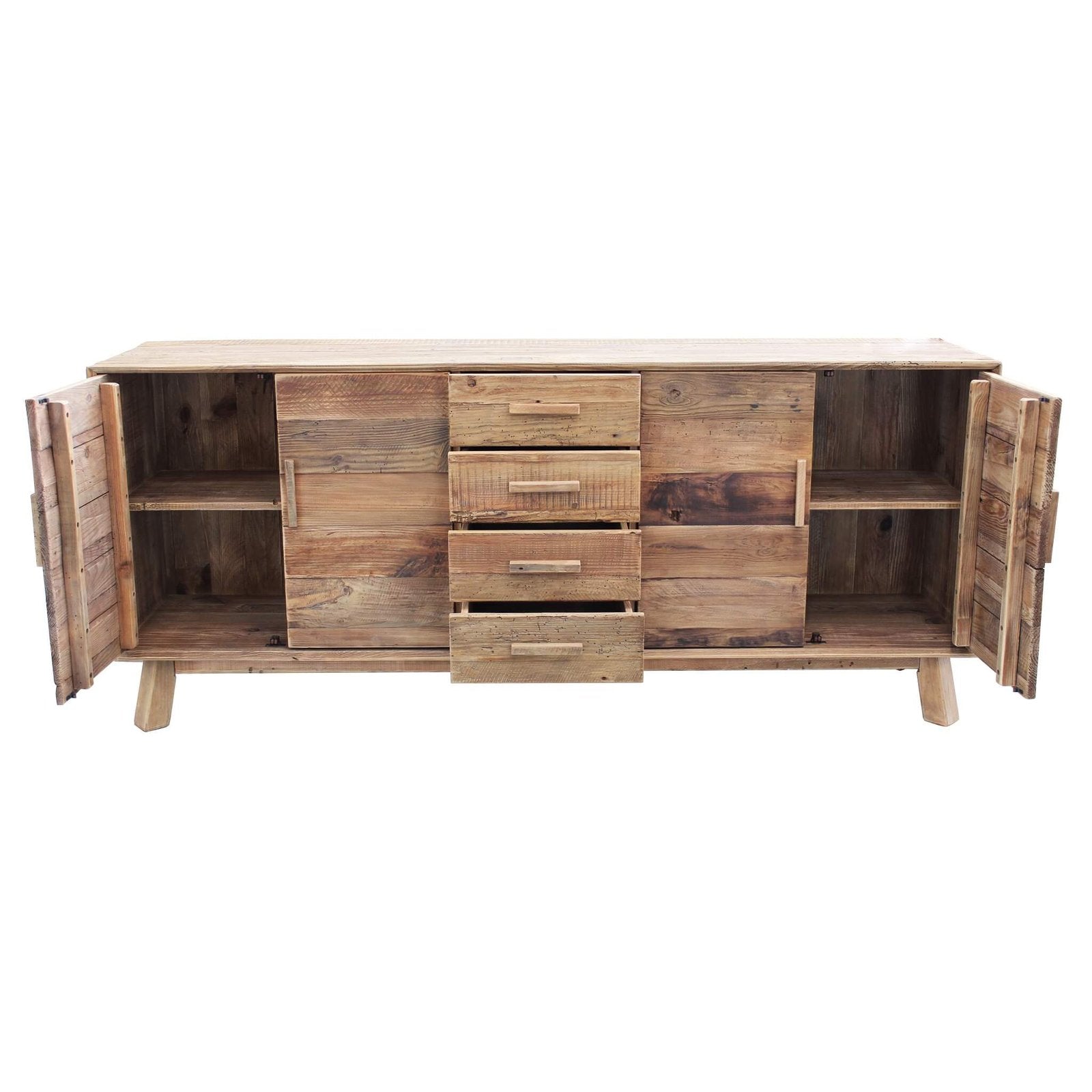 Madia con 4 ante e 4 cassetti in Pino riciclato cm 200x48x85 - PINE