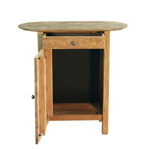 Comodino con cassettto e un anta in Pino riciclato cm 75x35x76 - PINE