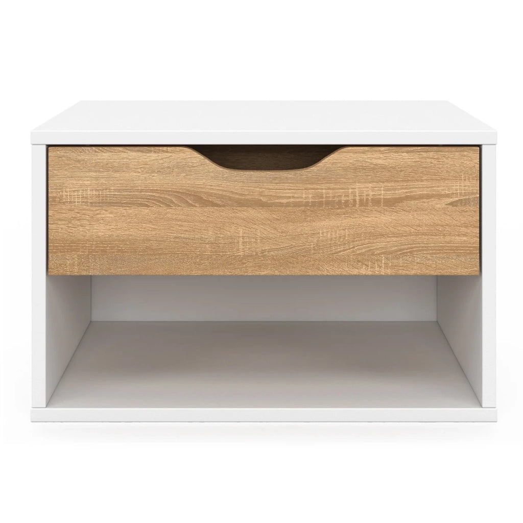 IDMarket - Set di 2 comodini a parete a 1 cassetto CATHY con nicchia in faggio bianco