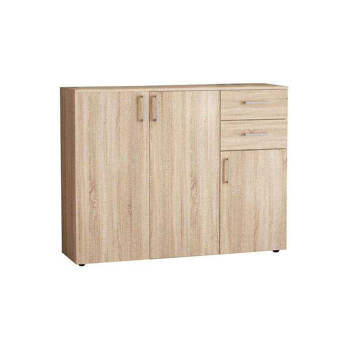 Madia Moderna con 2 cassetti e tre ante in Legno Composito cm 120x35x93 - READ Colore: Quercia Chiaro